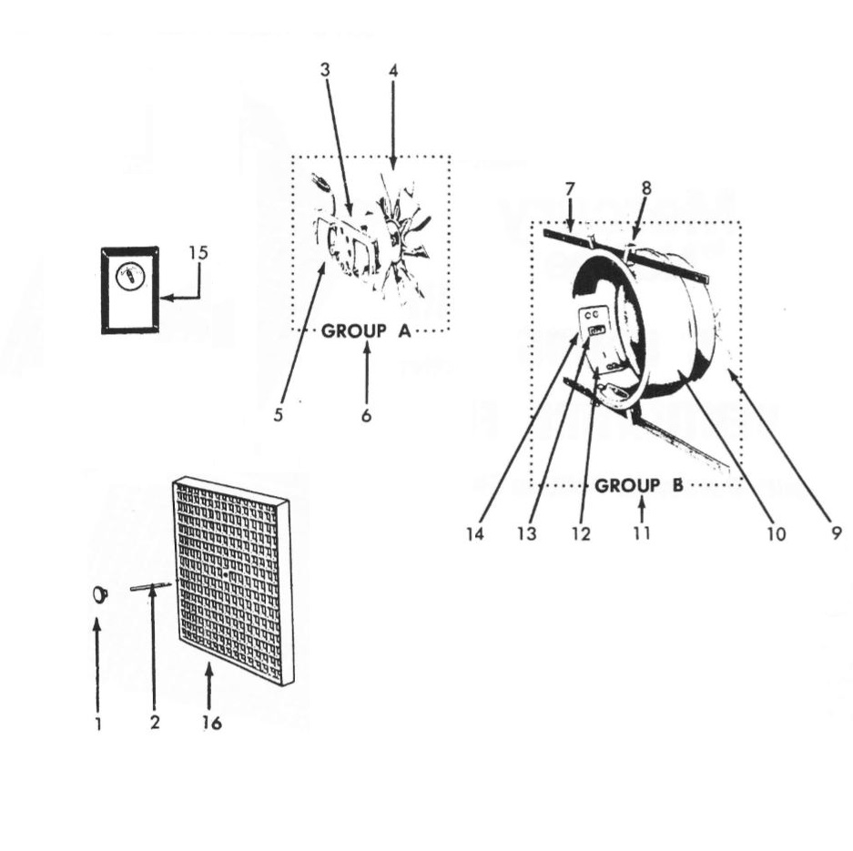 Mercury A117C Bathroom Exhaust Fan Parts